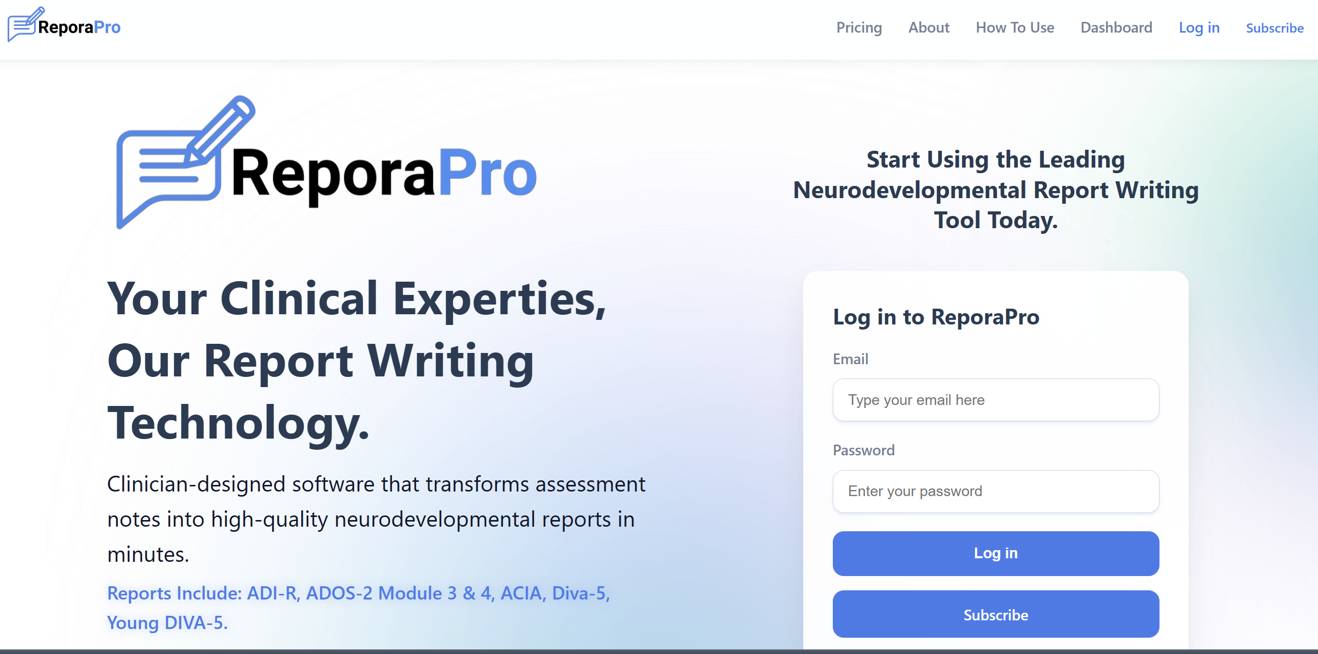 ReporaPro: Neurodevelopmental Report Writing Platform project screenshot