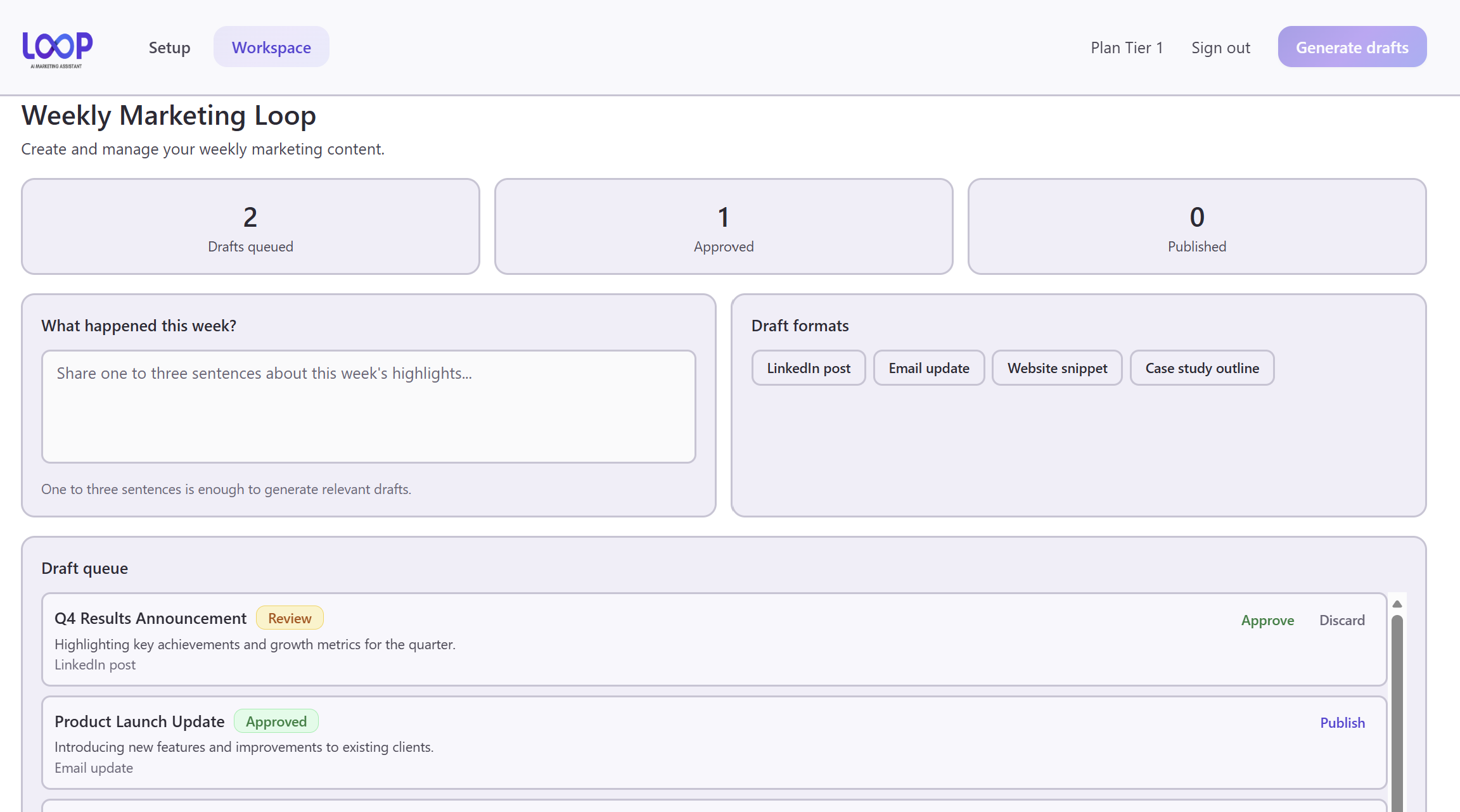 Loop AI marketing assistant content generation