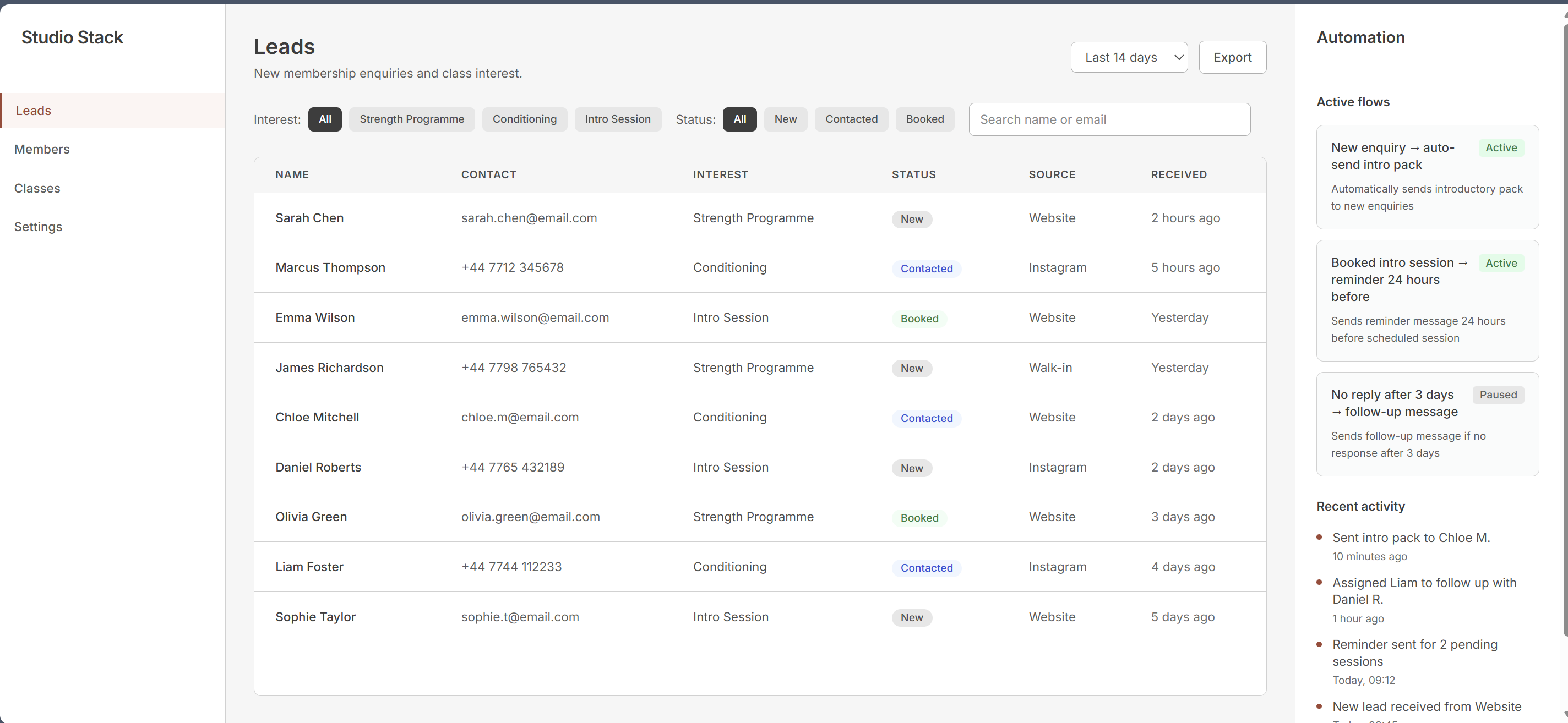 Studio Stack lead capture